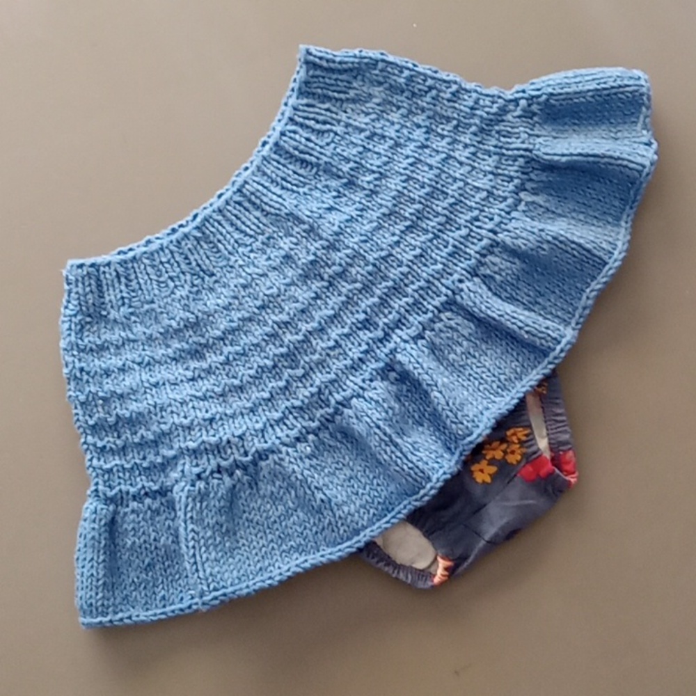 Handmade Handknit Blue Textured Stripe Baby Skirt & Bloomers Set 12M